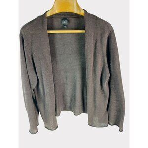 Eileen Fisher Open Front Light 100% Linen Cardigan Sweater XL Brown Draped